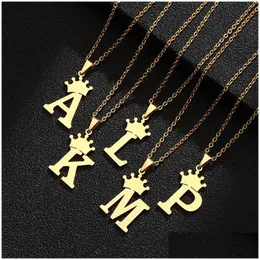 Pendant Necklaces 26 Letter Initial Necklace Stainless Steel Gold Plating Crown For Women Jewelry Drop Delivery Pendants Dhgarden Dh60Z