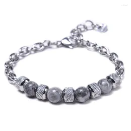 Strand High Quality Natural Lava Stone Beads Bracelet Stainless Steel Chain Bracelets Men Women Jewellery Pulseiras Brazaletes Gift