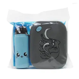 Dinnerware Sets Cartoon Animal Elephant Lanch Box com garrafas de água para crianças para crianças para escolar