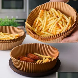 Piatti da forno Padelle 50Pcs Padella per friggitrice ad aria Carta usa e getta Carta pergamena Legno Pp Steamer Papers Per Airfryer Drop Delivery Home Garden Ki Dhtxb