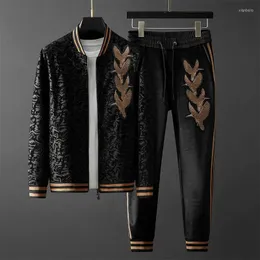 Men's Tracksuits Jacquard Cardigan Sweater High Embroidery Quality Bird Casual Sports Baseball Suit Fashion Men's Autumn Set