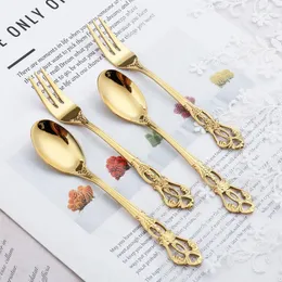 Dinnerware Sets European Stainless Steel Coffee Spoon Royal Dessert Antique Hollow Cake Fruit Fork Embossed Gold