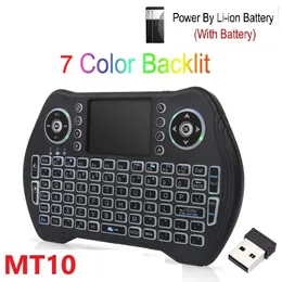 MT10 2,4 GHz Control remoto inalámbrico con 7 colores retroiluminado portátil Mini teclado Touchpad para TV Box computadora Sep Top Box Air Mouse nuevo