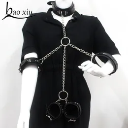 Chokers Women Vintage Goth Faux Leather Collar Metal Chain Necklace Set Sexy Gothic Harness Harajuku Punk Bondage Statement Choker Set 230518