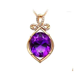 Pendant Necklaces Mengyi Vintage Noble Oval Purple Zircon Necklace High Quality For Women Party Jewelry Gift Wholesale Drop Delivery Dhgeu