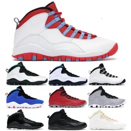 أحذية الرجال Jumpman 10 10S شيكاغو العلم سياتل بودرة الصلب الصلب Tinker Light Smoke Gray Red Luxurys المدربين