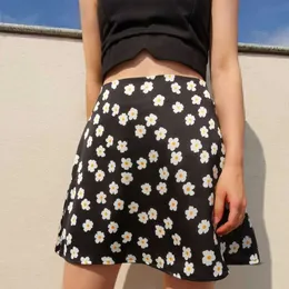 Female Floral Printed Mini Skirt Women Summer High Waist Satin Silky Skirt 2022 Sexy A-Line Flared Hem Zipper Beach Streetwear P230519