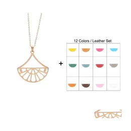 Pendant Necklaces Legenstar Rose Gold Stainless Steel Interchangeable Leather Fan Charm Necklace Collier Femme 2022 Bijoux Giftpenda Dhk90