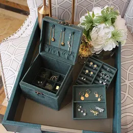 Display Solid Wood Velvet Retro Jewlery Box Large Capacity Three Floors Display Packaging Organizer for Earring Necklace Ring Boxes