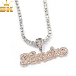 Colares O Bling King Nome Personalizado Colar Bolha Edwardian Script Carta Iced Out Branco Rosa CZ Personalizado Pingente Hiphop Jóias