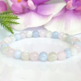 MG1909 6 MM Pietra di luna Acquamarina Madagascar Quarzo rosa Bracciale misto Donna Pietra preziosa Corona Chakra Polso Mala Yoga Gioielli