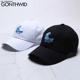 قبعات الكرة Gonthwid التطريز الياباني Ukiyoe Seawave قابلة للتعديل Snapback Caps الرجال للنساء الهيب هوب القطن بوي بوي القبعات J230520