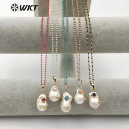 Necklaces WTJN091 WKT Special Design Multioptional Colors Crystal Necklace With Baroque Pearl Pendant Gift For Women with charms