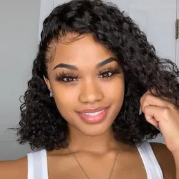 Alibele Deep Wave Curly Bob Bob 14 inch Lace Lace Front Brazilian Remy Hush Hair Hair Rigs for Women 4x4 Closure