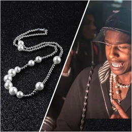 Beaded Necklaces Fashion Mens Pearl Necklace Hip Hop Stainless Steel Ball Jewelry Clavicle Chain Drop Delivery Pendants Dhr2N