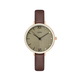 Wristwatches Retro Simple Women Watches Fashion Quartz Crystals Casual Lady Leather Wristwatch Top Luxury GEDI Brand Holiday Gift For Female