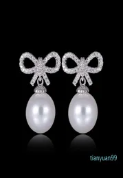 925 sterling silver earrings bowknot pearl fashion stud earrings crystal high quality women jewelry whole cheap pric7743895