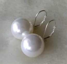 Knot Unique Pearls jewellery Store 14mm Round Shell Pearl Earrings 925 Silver Leverback Earrings Charming Women Gift Jewelry