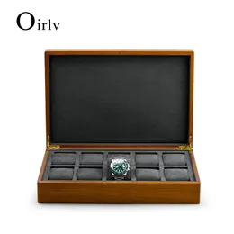 Scatole Oirlv Nuova custodia per organizzatore per orologi grigio scuro Scatola per orologi in legno massello Scatola per gioielli da 10 griglie Vetrina per orologi personalizzata