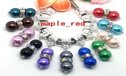 100pcsLot Beautiful mixed Silver Plated Round Rhinestone Imitation Pearl Beads 6mm Charms Dangles fit European Bracelet Necklac6339095