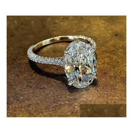 Bröllopsringar glittrande lyxsmycken Real 925 Sterling Sier Large Oval Cut White Topaz Cz Diamond Gemstones Eternity Women Ring Gi Dhubj