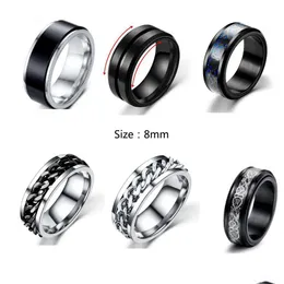 Bandringar 6mm 8mm rostfritt stålkedja roterande ring personlig anti ångest fidget för kvinnor män trendiga smycken gåva svart sliv dhra9