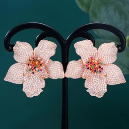 Nodo missvikki Orecchini pendenti con fiori splendidi di lusso con grande fioritura per le donne Orecchini da sposa per la festa nuziale CZ Dubai Nuovi gioielli alla moda