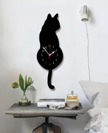 Whiteblack machanie ogonem Cat Design Wall Clock Dziecięce sypialnia dekoracja ścienna Unikalna prezent kreatywny kreskówka Mute DIY CLOCK454740