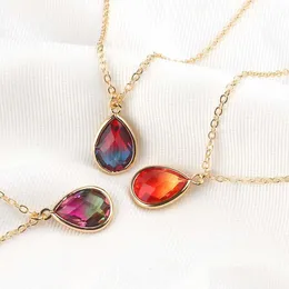 Pendant Necklaces One Piece Goth Collares Para Mujer Colorf Water Drop Glass Necklace Femme Crystal Gold Chain Jewelry Delivery Penda Dhmc2