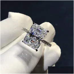 Solitaire Ring 925 Sterling Sier Cut 5CT Diamond Moissanite Square Engagement Wedding Band Rings for Women Gift Drop Delivery Smycken DHVTZ