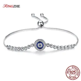 Bracciale TONGZHE Collezione estiva Bracciale Blue Lucky Eye Braccialetti in argento sterling 925 con ciondolo Clear CZ per donna Uomo Gioielleria raffinata