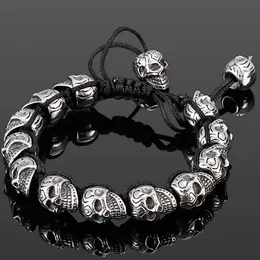 Chokers Handgefertigtes Charm-Armband für Männer, Totenkopf-Perlen auf Handbändern, Armbänder für Männer, Punk, Gothic, Edelstahl, Herrenschmuck, Zubehör