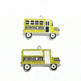 Colares (escolha a cor primeiro) 46mm * 26mm 10 unidades ônibus escolar pingentes de strass para joias de volta às aulas