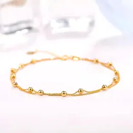 Bangle Miqiao Real 18k Gold Double Chopin Bracelet Pure AU750 Beads Simple Deplable Bracelet Guid Jewelry Gift for Women BR004