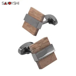 Savoyshi Fashion Cufflinks for Mens Shirt Cuff عالي الجودة بني Black Mashup Wood Cuff Links Home Gloy Grand Jewelry