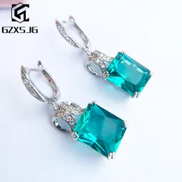 Stud GZ Brazilian Paraiba Emerald Tourmaline Gemstones Earrings For Women Genuine 925 Sterling Silver Earrings Party Gift 2021 New