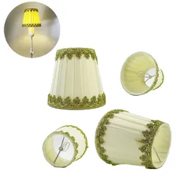 Cloth Lampshade Palace Vintage Table Lamp Translucent Pleated Style Gold Silk 3D Handmade Lace Decoration Metal Skeleton