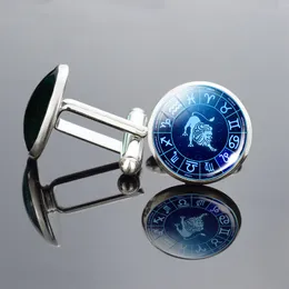 12 Signos do zodíaco Cabochon Cabfonlinks Constelações de metal Link para homens Acessórios de camisa Presentes do dia dos namorados