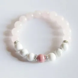 Kadınlar için Bileklik Bilezik Rosequartz Beyaz Howlite Bilezik Şifa Takı Niyet Bilezikleri Yoga Takı Mala Boncukları İyileştirme