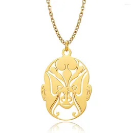 Pendant Necklaces Chinese Style Sichuan Opera Facial Makeup For Men Woman Stainless Steel Face Mask Jewelry