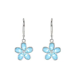 Nó natural larimar plumeria flor alavanca brincos 925 prata esterlina jóias prata balançar brincos para mulheres brincos de gota