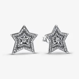 Full Crystal Diamond Stars Kolczyki do stadnin dla Pandora Autentyczne srebrne srebrne imprezowe biżuterię Zestaw kolczyki dla kobiet Sióstr Prezentu z oryginalnym pudełkiem