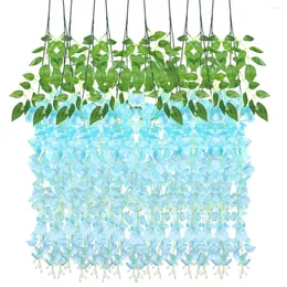 Dekorativa blommor konstgjorda wisteria hängande krans bröllop dekoration silke blå faux dekorationer vägg falsk simulering