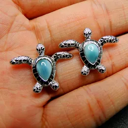 Örhängen Hot Selling 925 Sterling Silver Natural Larimar Sea Turtle Earrings for Women's Stud Earring