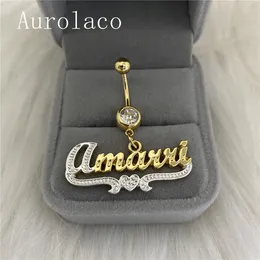 المجوهرات Aurolaco مخصصة اسم بطن الخاتم الفولاذ المقاوم للصدأ مخصص المجوهرات الزركون بطن الحلقة الذهب هدية للنساء