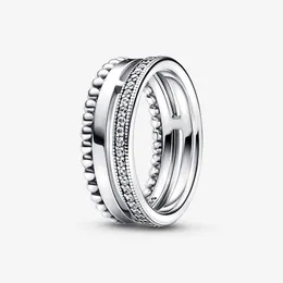 925 Sterling Silber Signatur Logo Pave Beads Ring für Pandora Hochzeit Party Schmuck Designer Ringe für Frauen Freundin Geschenk Luxusring mit Original Box Set