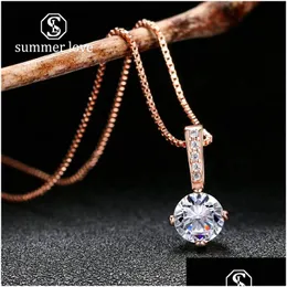 Pendant Necklaces Arrival Rose Gold Sier Round Cut Cubic Zirconia Necklace For Women Crystal Fashion Wedding Jewelry Gift Drop Deliv Dhk6E