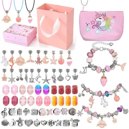 Brazalete Unicornio Kit de pulsera Caja de regalo Bolsa de almacenamiento para mujer Accesorios de joyería Conjunto de collar con dijes de metal multicolor para suministros de bricolaje