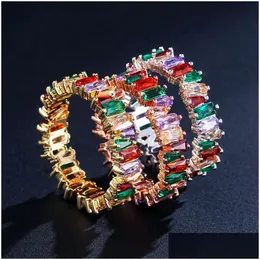 With Side Stones Valentines Day Rainbow Crystal Stacking Cubic Zircon Ring For Women Fashion Colorf Baguette Wedding Engagement Diam Dhtjp