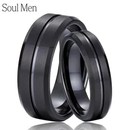 Bands Klassische schwarze Wolframcarbid-Ringe, Eheringe für Frauen, Männer, Paare, Liebhaber, Groove-Design, Urlaub, Weihnachtsgeschenke